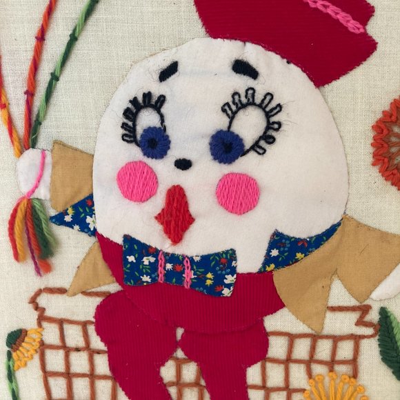 Vintage Humpty Dumpty Needlepoint Embroidery Framed Nursery Art 18" x 12" - Picture 3 of 6